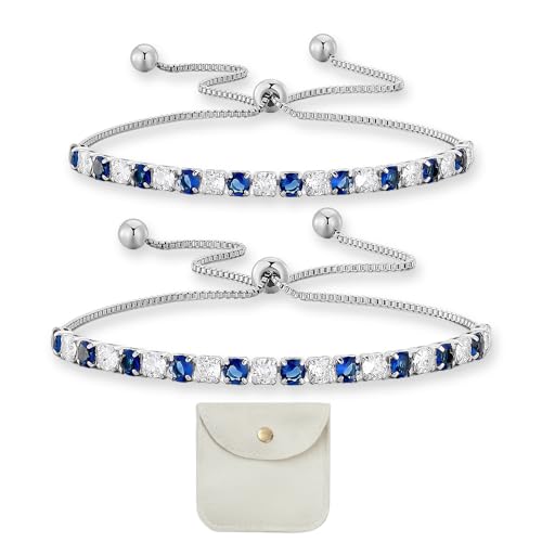 JTMKYO 2 Stück Blaues und Weißes Zirkon-Armband Mit Aufbewahrungstasche - Freundschaftsarmband, Diamant-Schmuckzubehör, Glitzer-Accessoire, Verstellbares Strass-Design