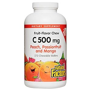 Natural Factors, Kids Chewable Vitamin C 500 mg, Supports Immune Health, Bones, Teeth and Gums, Peach, Passionfruit…