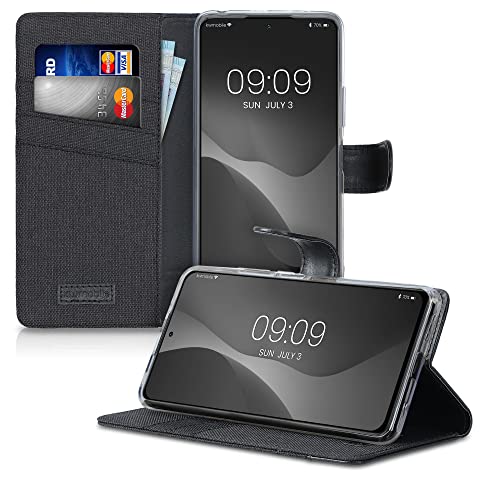 Kwmobile Wallet Case Compatible With Xiaomi Redmi Note 10 Pro - Case Fabric And Faux Leather Phone Flip Cover - Anthracite/Black #TOP3