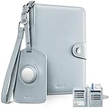 VULKIT Airtag – Porte-passeport 4 passeports, 2 en 1 avec blocage RFID, portefeuille de voyage pour la famille avec étiquette de bagage et dragonne, peut contenir une carte d'identité, plus de 6 cartes, 4 passeports, billets, espèces, pièces de monnaie