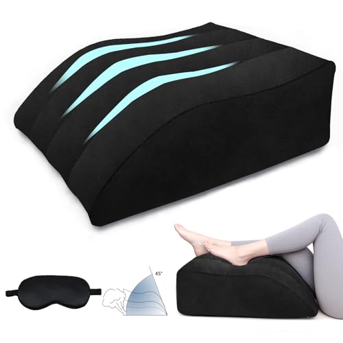 Inflatable Wedge Pillow for Leg Swelling – Leg Elevation Pillow for After Surgery & Circulation, Inflatable Leg Support Pillow with Adjustable Silk Sleep Mask for Travel,Reading,Bed & Sofa Comfort