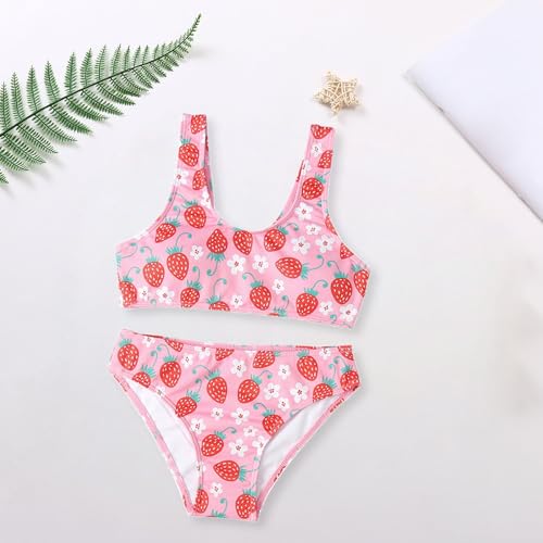 Girls Strawberry Graphic Bikinis Set Kids 2 Pieces Bathing Suit Summer Beach Casual Swimwear Younger Teen Bikini4