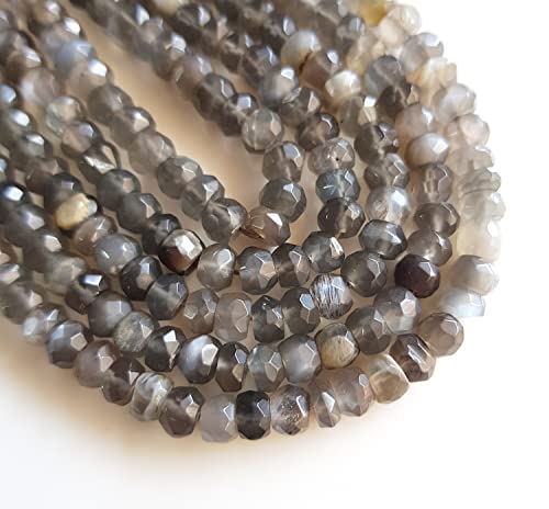 RARE GEMSTONE | Natural Gray Moonstone Gemstone Faceted Roundels Beads | Natural Gemstone Beads Jewelry Making 12 Inch Size - 5 MM (75+ Beads Approx.) [FSKU-15]