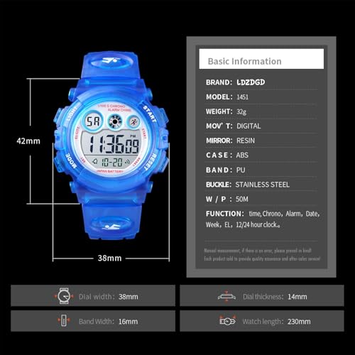 Kids Digital Sports Watch, Waterproof Outdoor Electronic Watch with Alarm, Stopwatch, Backlight, 12 and 24 Hour Time, Adjustable Strap for Boys and Girls4