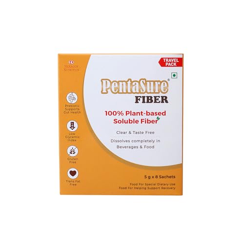 Image of PentaSure Fiber - Resistant Maltodextrin - 40g (5g*8 Sachet) | Tasteless, Odourless, Clear | 100% Soluble Prebiotic for Gut & Metabolic Health | 9g Fiber per 10g Powder