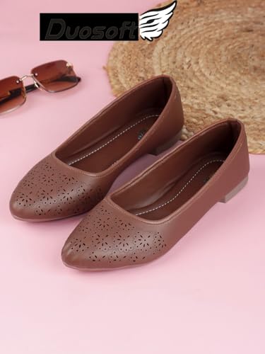 Image of Duosoft Orthopaedic Ballet Flats, Diabetic Comfort Shoes, Beige Perforated Design,Casual Wear Bellies for Women 206-Tan