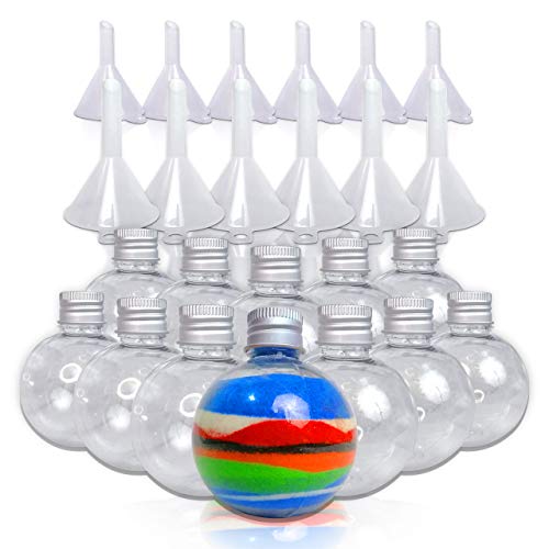 JJ Care Colored Sand Bottle Kit for 3 Years Old & Above, 12 Round-Shaped Plastic Bottles with Funnels for Art Sand, Craft Sand Non-Toxic Colored Sand for Kids' Arts & Crafts