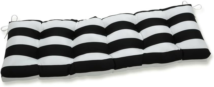 Pillow Perfect Stripe Indoor/Outdoor Sofa Setee Bench Swing Cushion with Ties, Tufted, Weather, and Fade Resistant, 18" x 60", Black/White Cabana Stripe, 1 Count Square Corner - 18" x 60" Black/White Cabana Stripe