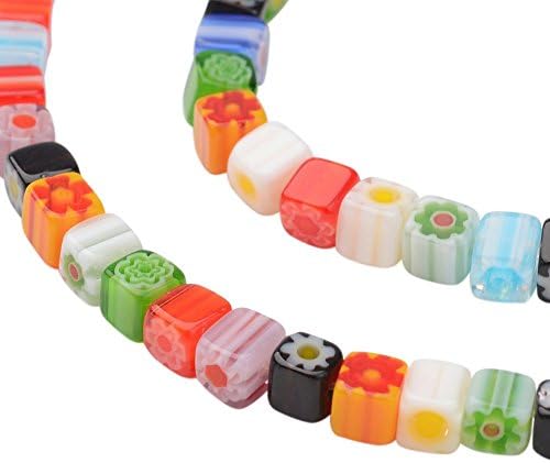 Millefiori Glass Bead Strands Single Flower Design, 4mm 1 Strand (about 105pcs) 16" Cube Shape Handmade
