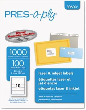 Pres-A-Ply Laser Address Labels, 2 x 4, White, 1000/Box, Total 10000 EA, Sold as 1 Carton