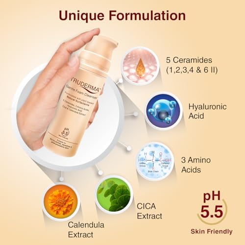 Image of Regaliz Truderma Gentle Foam Cleanser | With Ceramides, Hyaluronic Acid, CICA & Calendula Extract | Gentle Foaming Face Wash for Sensitive, Dry & Normal Skin | 140 ml