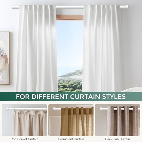 2 Pack Curtain Rods for Windows 28 to 48 Inch(1.5-5 Feet),White 1'' Diameter Drapery Rods with End Cap Style Design,Modern Adjustable Heavy Duty Curtain Rod,Size:30''-60''