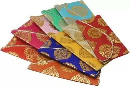 Pack of 5 Colours Randomly Picked Colourful Designer Shagun Lifafa/Money Gift Envelope for Gifting Money on Any Occasion Shagun Envelopes (Gold Style 04)