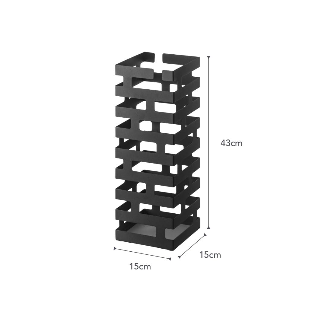YAMAZAKI 2363 Brick Schirmständer, schwarz, Stahl, minimalistisch, 15 x 15 x 43 cm (L x B x H)