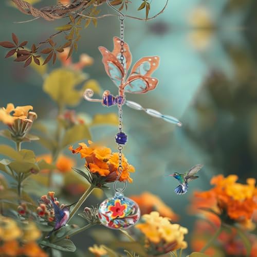 Carillon à vent en verre avec distributeur pour oiseaux, cadeau de jardin