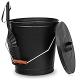 ZENY Fireplace Ash Bucket with Shovel and Lid Hot Ashes Container Carrier 5 Gallon Fireside Burning Wood Holder Fire Pit Fireplace Tools