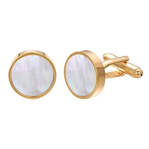 RunootPR Gemelos de concha de perla, oro personalizados, para hombre, joyas de boda, regalo, 1.6cm, Latón, No es una piedra preciosa