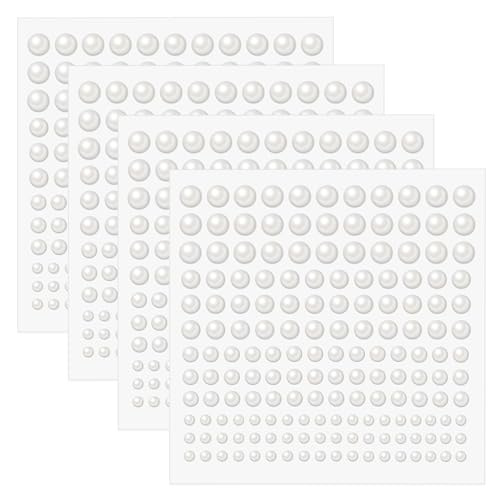 Quacc 660 PCS Pearl Hair Stickers 3mm/4mm/5mm/6mm Self Adhesive Pearl Stickers Flat Back Pearls for Craft DIY Face Makeup Nail Decoration (White)