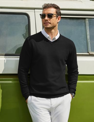 Image of COOFANDY Mens Casual V Neck Sweater Knit Slim Fit Long Sleeve Pullover Top