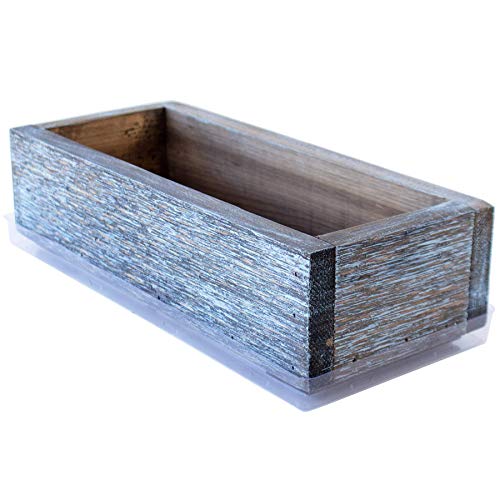 Reclaimed Barnwood Style Planter Box - Aged Brown - Weathered Rustic Look - Flower, Herb & House Plant Garden Barn Wood Planter with Drip Tray