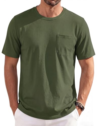 Image of TACVASEN Men's Casual T-Shirt Cotton Moisture Wicking Shirts Sun Protection Tees Lightweight Short Sleeve Undershirt for Men ArmyGreen,M