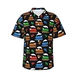Men's Funny Hawaiian Shirt Short Sleeve Casual, Dark Gray Black Retro Steam Trains, Lightweight Summer Beach Shirt with Pockets Button Down for Travel