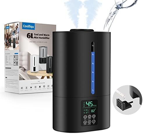 6L Humidifiers for Bedroom Large Room Home, Cool and Warm Humidifiers for Baby and Plants Mist Top Fill Desk Humidifiers Essential Oil Diffuser, Quiet Humidifiers with Adjustable Mist,360°Nozzle-Black