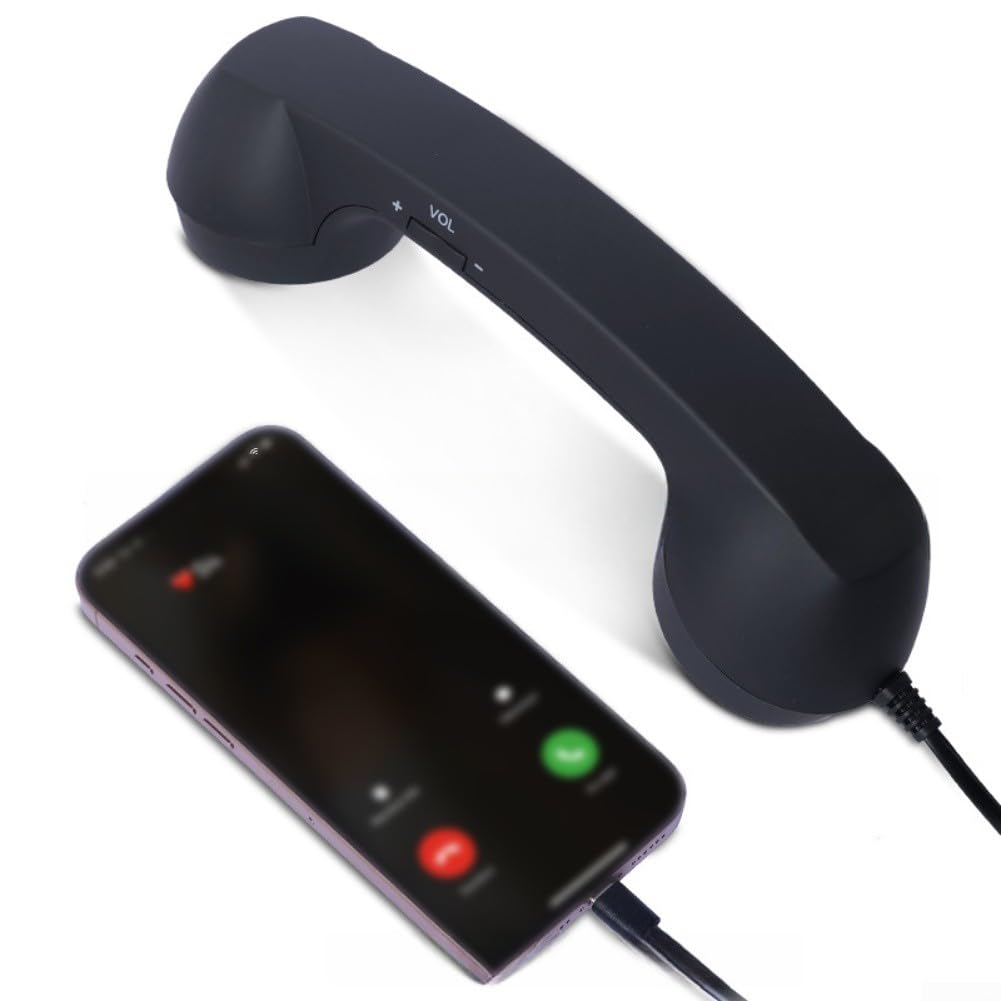 Telefonhörer im Retro-Stil für Typ-C-Geräte, ergonomischer kabelgebundener Empfänger mit integriertem Mikrofon, ästhetisches Vintage-Design für Mobiltelefone (schwarz)
