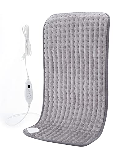 Heating Pad for Back Pain Relief, Eazfy 12" x 24'' Electric Heating Pads for Cramps, Neck, Shoulders, and Back, Dry & Moist Heated Pad with 6 Heat Settings, 2H Auto-Off, Machine Washable, Gray