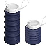 BEAUTAIL Faltbare Trinkflasche 600ML, Wasserflasche aus Silikon, Zusammenklappbare Trinkbehälter mit Auslaufdeckel, für Fitnesss, Fahrrad, Sport, Outdoor Sportflasche, 1 Stück, Dunkelblau