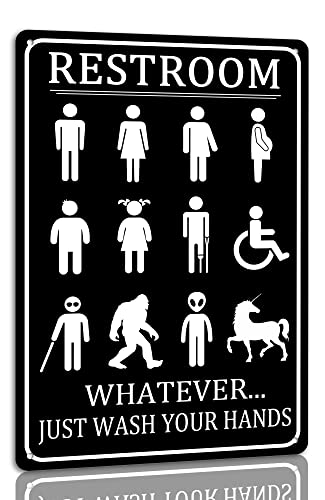 Dsyvukt Plaque décorative vintage en métal avec inscription « Restroom Whatever Just Wash Your Hands » - Décoration murale vintage pour salle de bain, toilettes, maison, bar, cafés, toilettes - 20,3 x