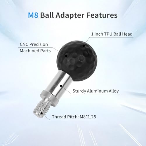 Image of Came-TV 1'' Ball Adapter with M8 x 1.25 Threaded Bolt - CNC Aluminum Alloy Heavy-Duty Ball Mount Base for Ebike Motorcycle Phone Holder, Motorcycle Accessories & Double Socket Arm,75008