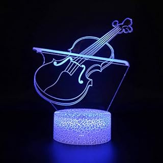 Violin Fiddle Visual 3D Night Light Music Lovers Desk Lamp 7 Color Touch w/ USB Cable White Bottom Table Decoration Household Accessories Kids Gift Boys Festival by LLUUKK