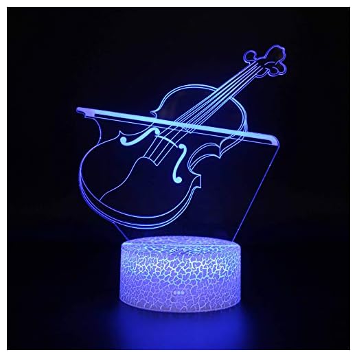 Violin Fiddle Visual 3D Night Light Music Lovers Desk Lamp 7 Color Touch w/USB Cable White Bottom Table Decoration Household Accessories Kids Gift Boys Festival by LLUUKK