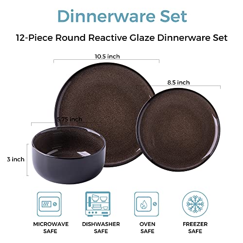 Leratio Ceramic Dinnerware Sets,16-Piece Plates And Bowls,Handmade Reactive Glaze Dishes Set,Chip Resistant And Scratch Resistant | Oven&Dishwasher & Microwave Safe,Service For 4-Coffee #TOP1