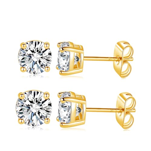 Boucles d'oreilles clous en oxyde de zirconium et or jaune 18k pour homme et femme