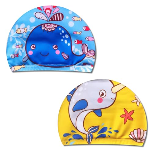 XBFOCNH 2pcs Gorro Piscina niña,Gorro Natacion niña,Gorro Natacion niña,Gorro Piscina niño,Paquete de Gorros de natación para niños Gorros de natación elásticos para niños de 1 a 8 años y niñas