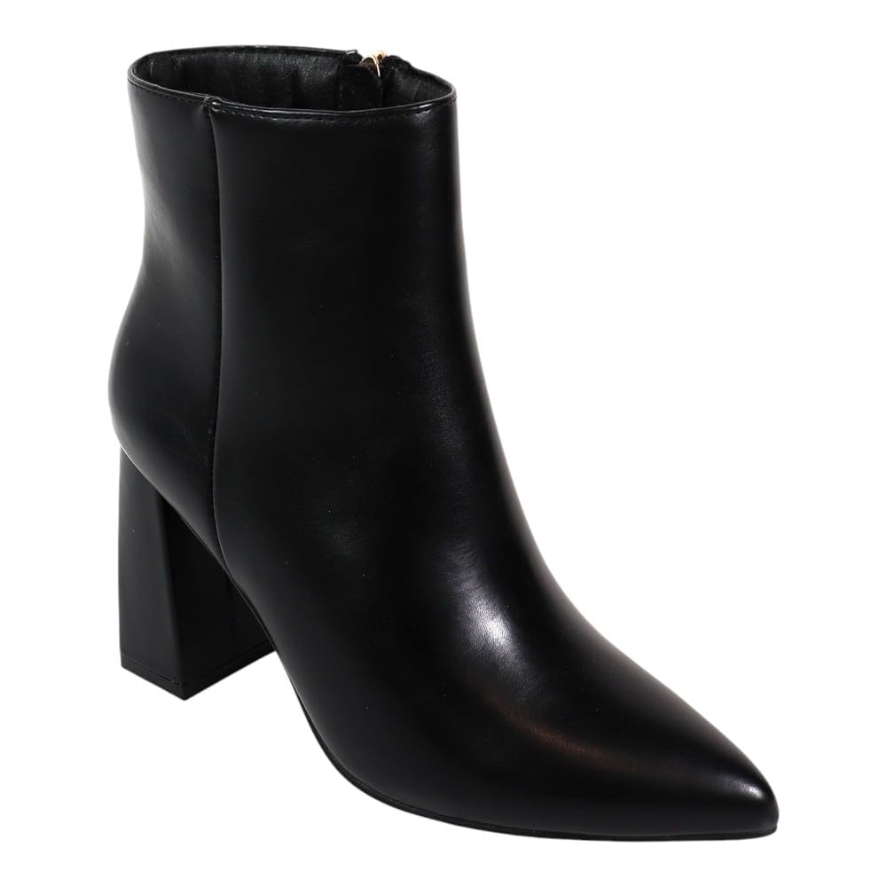 Liliana Women Pointed Toe Chunky High Heel Ankle Boots Short Booties with Side Zipper