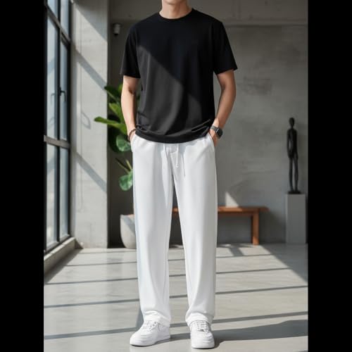 Image of Men's Baggy Trousers for Men Loose Fit Korean Style Wide Leg Casual Pants Elastic Waist Comfortable Streetwear Black Gym Wear Lounge Travel Bottom Wear