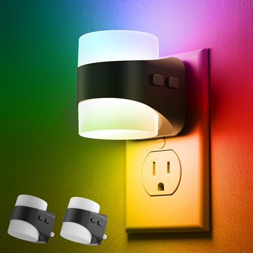 Image of L LOHAS LED Colored Night Lights Plug into Wall, 3 Brightness Level, 1W Low Power Nightlight with Auto On /Off Sensor, Ideal for Living Room, Bathroom, Bedroom, Kids Room, 2 Pack
