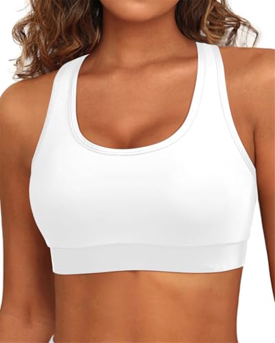 Image of Holipick Women's Sports Bra Bikini Tops Racerback Swim Top Scoop Neck Bathing Suits Top Modest Padded Crop Tops Swimsuit Only