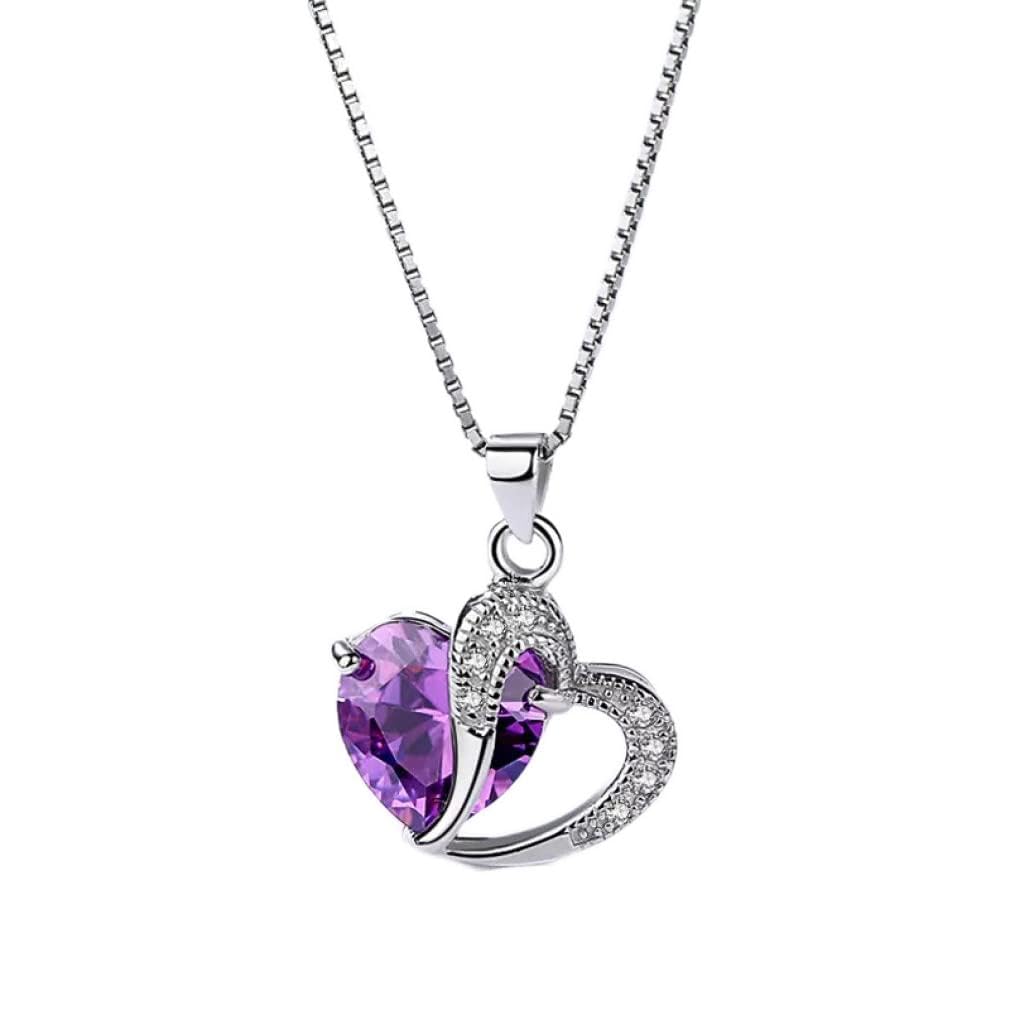 Collier cœur argent 925 pendentif zircon violet cadeau idéal Saint-Valentin - 6