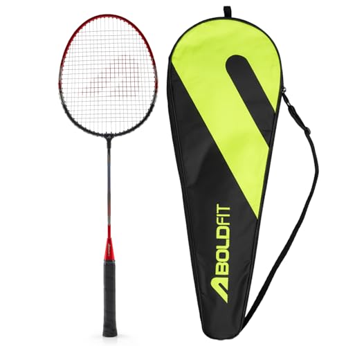 Image of Boldfit Badminton Rackets Aluminium Badminton Racket with Full Cover Bag Standard Shuttle Bat Match Shuttle Bats Lightweight Badminton Shuttle Bat Aeroflex - Red
