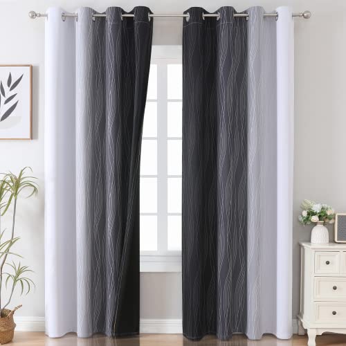 Estelar Textiler Black and Greyish White Blackout Curtains 108 Inches Long, Thermal Insulated Drapes for Bedroom, Full Light Blocking Energy Saving Long Curtains for Living Room, 52Wx108L, 2 Panels