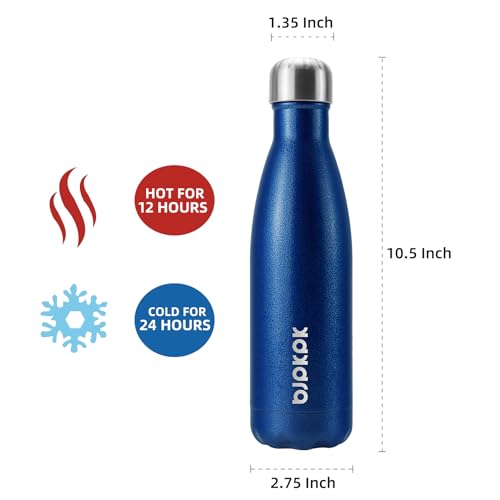 Image of BJPKPK Insulated Water Bottles 17oz, Leak Proof Stainless Steel Water Bottle Keeps Cold for 24 Hours Hot for 12 Hours, BPA Free,Blue