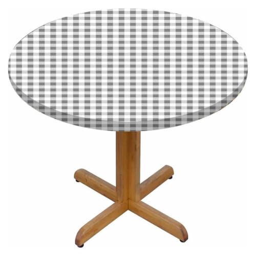 Odot Mantel Redondo con Borde Elástico, Mantel Ajustable Antimanchas Lavable a Mesas de 122 a 180 cm para Comedor, Catering, Fiestas, Jardín y Exterior Decoración (Cuadros Grises,122cm)