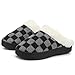 UBFEN Womens Slippers Classic Plaid Winter Warm with Memory Foam Fluffy House Shoes Platform Indoor Bedroom Black Gray Size 7-8