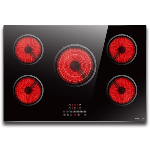 Image of Noxton Electric Cooktop 30 Inch Electric Stove 5 Burners, Built-in Ceramic Cooktop, 9 Heating Level, Pause, Timer, Child Safety Lock, Triple Ring, 220V Hardwire