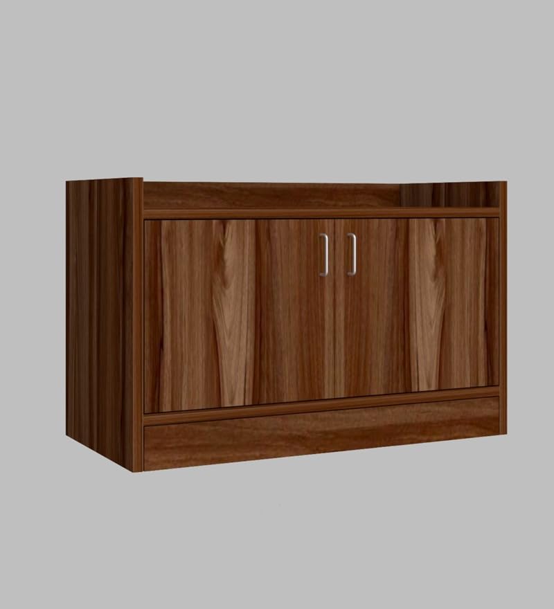 Image of SPECIALITY PANELS 2 Door Shoe Rack with Cushion | 2 Door Shoe Cabinet with Storage Bench | Shoe Organizer for Entryway Home Living Room | 75 x 49 x 37.5 cm Storage | DIY Assembly | Walnut Brown Finish