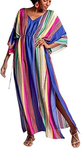 Bsubseach Women's Print Turkish Kaftan Beachwear Bikini Cover Up Maxi Dress